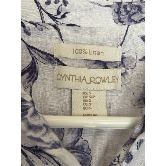 Cynthia Rowley White 100% Linen Floral Flower Button Front Shirt Top Women Small - Picture 5 of 7